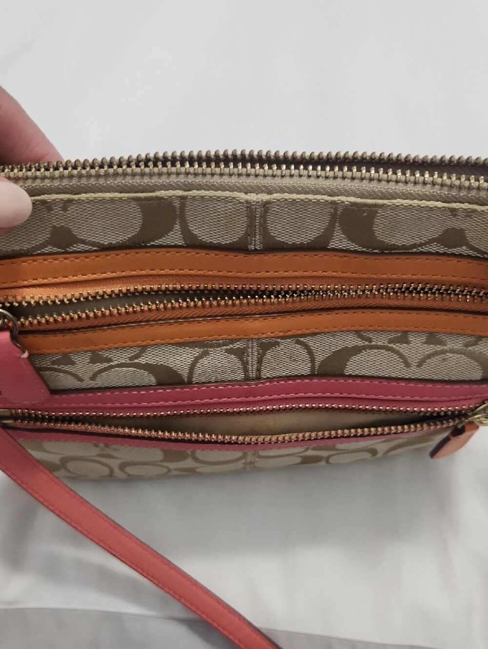 Coach Crossbody in Beige Canvas with Pink & Orange Trim - Picture 6 of 8